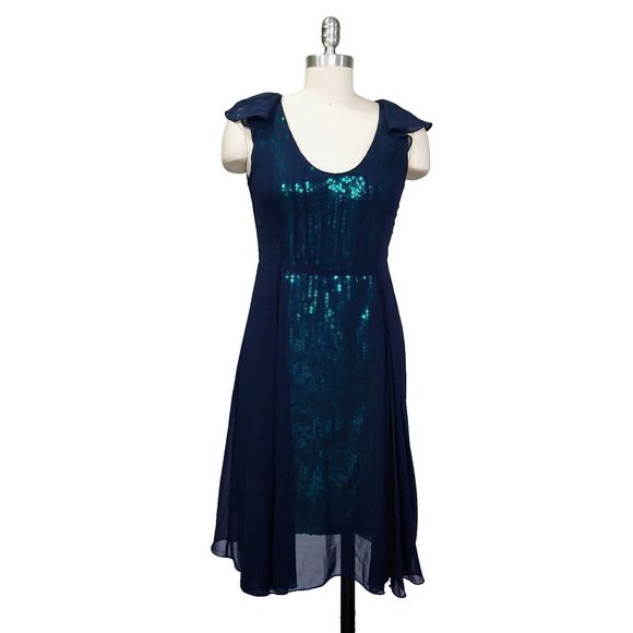 Reiss Etta Sheer Sequin Dress Size 4 New Emerald Green Blue Cocktail Formal - Picture 3 of 11